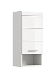 xonox.home - Hängeschrank Linus 30x77x23 cm in weiß und weiß Hochglanz - Badezimmerkombination Badmöbel Badset - Pflegeleichte...