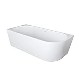 Aloni Halbfreistehende Eckbadewanne 180 x 80 cm links, Acryl Badewanne mit Mittelablauf, Vorwandbadewanne, Raumsparbadewanne für...