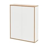 BadeDu Minho Hängeschrank – 60 cm in AST-Eiche Optik/Weiß, Moderner skandinavischer Stil, 2 Türen mit 2 Glaseinlegeböden, Made in...