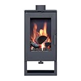 ALAZ K8M Kaminofen 9 kW, Holzofen mit Dauerbrand, 90 cm Höhe, 47x40 cm, Schwarz, 150 mm Rauchabzug