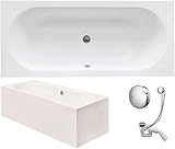 VBChome Badewanne 150 x 75 cm Acryl SET Schürze Siphon Acrylwanne Wanne Rechteck Weiß Design Modern Wannenfüßen Ablaufgarnitur...