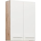 Pelipal Badezimmer Hängeschrank Quickset 380 in Weiß Glanz/Sanremo Eiche Terra Quer Nachbildung, 50 cm breit | Bad Wandschrank mit 2...