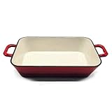 FireRocket Gusseisen Bräter 33.4 x 22.2 cm | Rechteckig Emaillierte Auflaufform ca. 5 Liter | Induktion und Herd | Weiß-Rot...