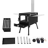 LENJKYYO Klappbarer Camping Holzofen, Zeltofen Outdoor mit Schornstein, Tragbarer Zeltofen & Outdoor Küchenofen aus Edelstahl, 36-56cm...