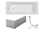 VBChome Badewanne 160x70 cm Acryl SET Schürze Siphon Wanne Rechteck Weiß Design Modern Ablaufgarnitur in Chrom