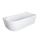 Aloni Halbfreistehende Eckbadewanne 180 x 80 cm rechts, Acryl Badewanne mit Mittelablauf, Vorwandbadewanne, Raumsparbadewanne für...