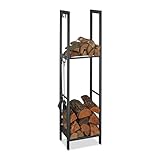 Relaxdays, anthrazit Kaminholzregal mit 2 Ablagen, aus Stahl, 4 Haken für Kaminbesteck, Brennholzregal HBT 150x40x30 cm, 150 x 40 x 30...