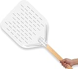 NSXVIA Pizzaschieber perforiert 39.5 * 30 * 70 cm – Aluminium Pizzaschaufel mit abnehmbarem Holzgriff, leichte Pizza Peel, Pizzaheber...