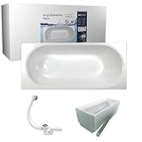 sanicomfort Badewanne Komplettset Basic Rechteck 170x75 cm – Acryl-Badewanne weiß mit Wannenträger & Ablaufgarnitur, Wärmedämmung...