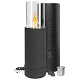 Monster24 Standkamin, rund, freistehend, 87 x 27 x 27 cm, Pellet Terrassenheizer für Outdoor, Terrassenofen mit 360° Flammenspiel,...
