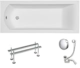 VBChome Acryl Badewanne 140x70 cm Weiß Rechteck Wanne Siphon Wannenfüße Design Modern Ablaufgarnitur in Chrom