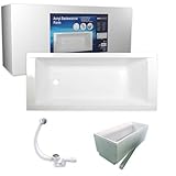 sanicomfort Badewanne Komplettset Form Rechteck 170x75 cm – Acryl-Badewanne weiß mit Wannenträger & Ablaufgarnitur, Wärmedämmung...