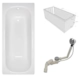 sanicomfort Badewannenset 160x70 cm aus Stahl-Email | 2,4 mm | Rechteckige Badewanne weiß | inkl. Styropor-Wannenträger &...