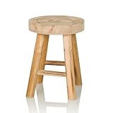 hjh LIVING Hocker aus massiven Holz RUSTIKO W Stabiler Holzhocker Sitzhocker im Skandi-Look, Blumenhocker aus Paulownia-Holz