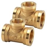 2 Stück Messing T Stück Wasseranschluss, T Stück 90° Wasserverteiler 3/4' IG x 1/2' IG x 3/4' iG, 3 Wege Innengewinde...