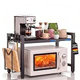Erweiterbares Mikrowellen Regal 3 Stufig, Bäckerregale mit Haken, Kitchen Organizer Shelf für Küchenaufbewahrung, 3-stufiges...
