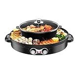 2 in1 Hot Pot BBQ Küche Multifunktions Hotpot mit Grill Doppelofen-Mandarinen-Ententopf im Elektroofen Antihaft-Rauchloser Grillpfanne...