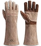 AOUCHI Grillhandschuhe und Schweißhandschuhe aus Rindsleder, langärmelig, feuerfeste und hitzebeständige Kaminhandschuhe für Grill,...