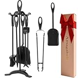Amagabeli 25.2”(64cm) 5-tlg.Kaminbesteck Sets Schmiedeeisen und Innenausstattung Kaminzubehör Holzhalter Kaminständer Feuerzange...