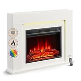 BALDERIA Finn Design Elektrokamin mit Heizung - Freistehender elektrischer Kamin, weiß, 3D-Flammeneffekt, LED-Ambientebeleuchtung, 2...
