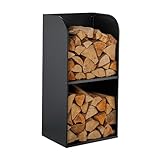 Relaxdays Kaminholzregal, HBT 80x40x30 cm, 2 Fächer, Brennholzregal für Feuerholz, Stapelholz, Brennholz, Eisen, schwarz
