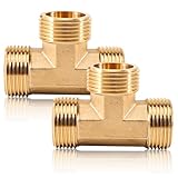 2 Stück T-Stück Messing 1', G1 Zoll (Ø32,5mm) Messing T-Stück 90° AG, Abzweig Verteilerstück Außengewinde, DN25...