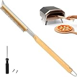 ZUMVIVIN® Pizzaofen Bürste mit Stahlschaber und Messingborsten, Holzgriff Ofenbürste für Pizzaofen Gasgrill Pizzasteinbürste, 56cm