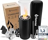 Flammtal Bioethanol Kamin [8h Brenndauer / 80x26x26 cm] - Freistehender Ethanol Standkamin für Outdoor & Indoor - Ethanol Kamin mit...