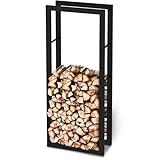 holz4home® Kaminholzregal aus Metall Schwarz I 150x25x60 cm I Brennholzregal inkl. Ofenhandschuh I Feuerholzregal Kaminholzhalter...