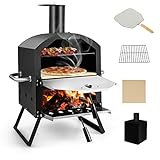 COSTWAY Outdoor Pizzaofen, 2-lagigem Pizza Ofen mit Grillrost, Pizzastein, Pizzaschaufel, wasserdichter Abdeckung, hitzebeständigen...