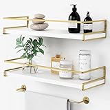 ZVZM Wandregal Holz Weiß, 2+1 Wand Regal, Wandregale Wohnzimmer Wall Shelf Mit Handtuchhalter, Schweberegal Wand Regale, Regalbrett...