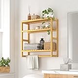 Bamworld Badezimmer Regal Bambus Regal 3-etagiges verstellbares Badregal über der Toilette mit Handtuchstange, platzsparendes...