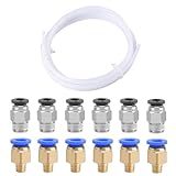 QitinDasen 3 Meter 3D Drucker PTFE Teflonschlauch, mit 6 Stück PC4-M6 Pneumatik Verbinder und 6 Stück PC4-M10 Pneumatik Verbinder