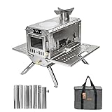TOMOUNT Zeltofen Tragbar Edelstahl Campingherde Holzofen mit Schornstein, Holzkocher für Zelte, Unterkünfte und Camping