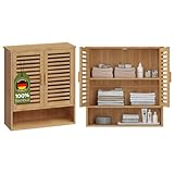 Bellamio Newa Hängeschrank – Wandschrank mit 3 Fächern & 2 Türen – Badschrank Bambus lackiert – Badezimmerschrank hängend –...