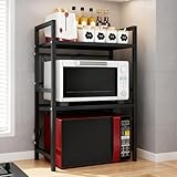 Welan 3-Stufig ausziehbares Mikrowellen Regal, Carbonstahl Küchenregal für Arbeitsplatte mit 6 Haken, platzsparendes Organizer für...