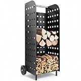 tectake® Holz Regal extrabreit mit Rollen, für aussen und innen, Kaminholzregal, Brennholzregal aus Metall, wetterfest, mobiles...