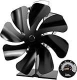 Tomersun 8 Blatt Ofenventilator, Wärmebetriebener Kaminventilator mit Thermometer, Leiser Betrieb, für Holzofen/Kamin |...