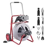 VEVOR Rohrreinigungsmaschine 30 m x 13 mm, Rohrreinigungsgerät mit Automatischem Vorschub, 8 Schneidwerkzeugen & Pneumatischem...