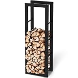 holz4home® Kaminholzregal aus Metall Schwarz I 125x25x40 cm I Brennholzregal inkl. Ofenhandschuh I Feuerholzregal Kaminholzhalter...