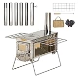 XCMAN Zeltofen Herd Tragbare Holzverbrennung Holzofen Herd Mit Hitzebeständigem Glas Folding Camping Holzofen mit 7,9ft Schornstein...