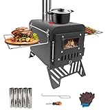 Camp Feuer Zeltofen, Erweiterte Größe:54x28x35cm, Edelstahl Zeltofen mit Kamin, Tragbarer Holzofen, Hochtemperaturbeständiges...