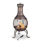 Relaxdays, Bronze Aztekenofen, Schürhaken, Holzrost, Funkenschutzgitter, Garten, Terrasse, antiker Feuerofen, Höhe 89 cm, Stahl,...