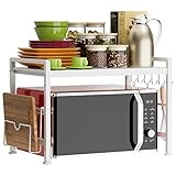 EKNITEY Ausziehbares Mikrowellen-Ofenregal – verstellbares Küchenthekenregal, 2-stöckiger Mikrowellenständer mit 6 Haken für...