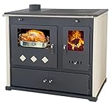 Kaminofen mit Backfach und Herdplatte Pracktik Lux Beige LINKS Holzofen 9,5 kW Kamin Ofen Dauerbrandofen Werkstattofen Schwedenofen...