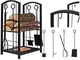 KAMINER Kaminholzkorb mit Kaminbesteck Kaminbesteck Kaminzubehör Kaminbesteckkorb Kaminzubehör aus Edelstahl 8785 Schwarz