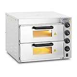 Royal Catering RCPO-3000-2PS-1 Pizzaofen elektrisch 2 Kammern Pizzabackofen Pizza Ofen Schamotte Schamotteboden (3000W, 2...