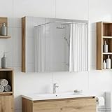 Nqyjm Badezimmerspiegelschrank Kunsthandwerk Eiche 100 x 14,5 x 70 cm Spiegelschrank Bad hängend, Badschrank, platzsparender...
