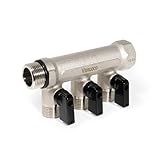 VANCOCO Sanitär 3-Wege-Verteiler aus Vernickeltem Messing - Einlass 3/4 Zoll, 3 Auslässe 1/2 Zoll - Wasserverteiler mit 3...