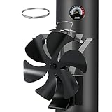 Ofenventilator, 6 Blätter Magnetisch Ofen Ventilator mit Thermometer, 3 in 1 Kaminventilator Leiser Betrieb, Hitzebetrieben Kamin...